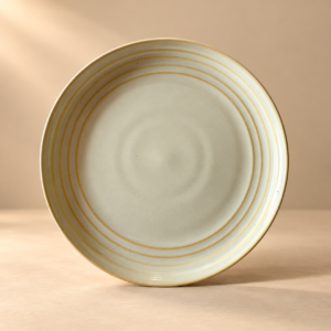 Minimal Cream Plate with Golden Rings Ivory Gold Rim Ceramic Plates