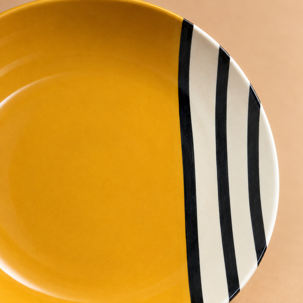 Mustard Ceramic Plate with Striped Rim Mustard Noir Striped Ceramic Plate
