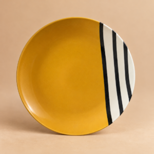 Mustard Plate with Bold Striped Accent Mustard Noir Striped Ceramic Plate