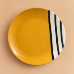 Mustard Plate with Striped Accent Mustard Noir Striped Ceramic Plate